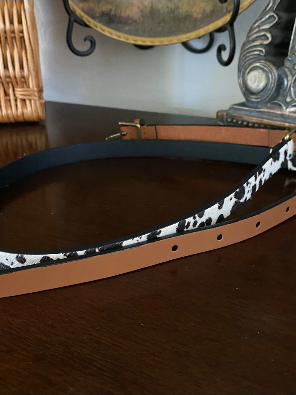 Banana Republic Cow Print Dyed Calf Hair Brown Vegan Leather Belt Women’s M NWOT